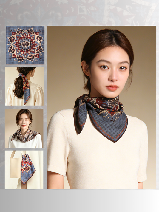 庭光雅韻｜薄手ウールスクエアスカーフ｜Garden Elegance | Lightweight Wool Square Scarf