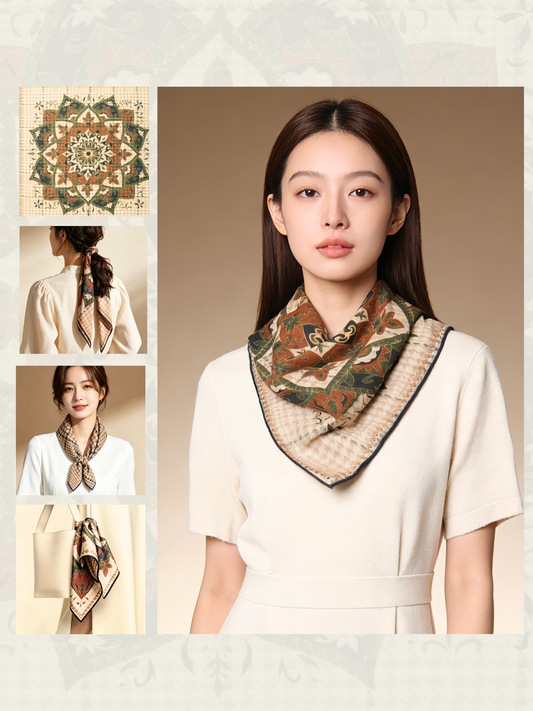 庭光雅韻｜薄手ウールスクエアスカーフ｜Garden Elegance | Lightweight Wool Square Scarf