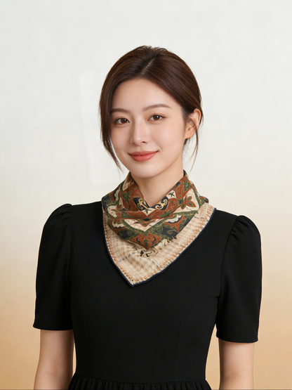 庭光雅韻｜薄手ウールスクエアスカーフ｜Garden Elegance | Lightweight Wool Square Scarf