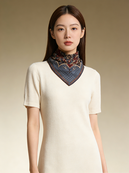 庭光雅韻｜薄手ウールスクエアスカーフ｜Garden Elegance | Lightweight Wool Square Scarf