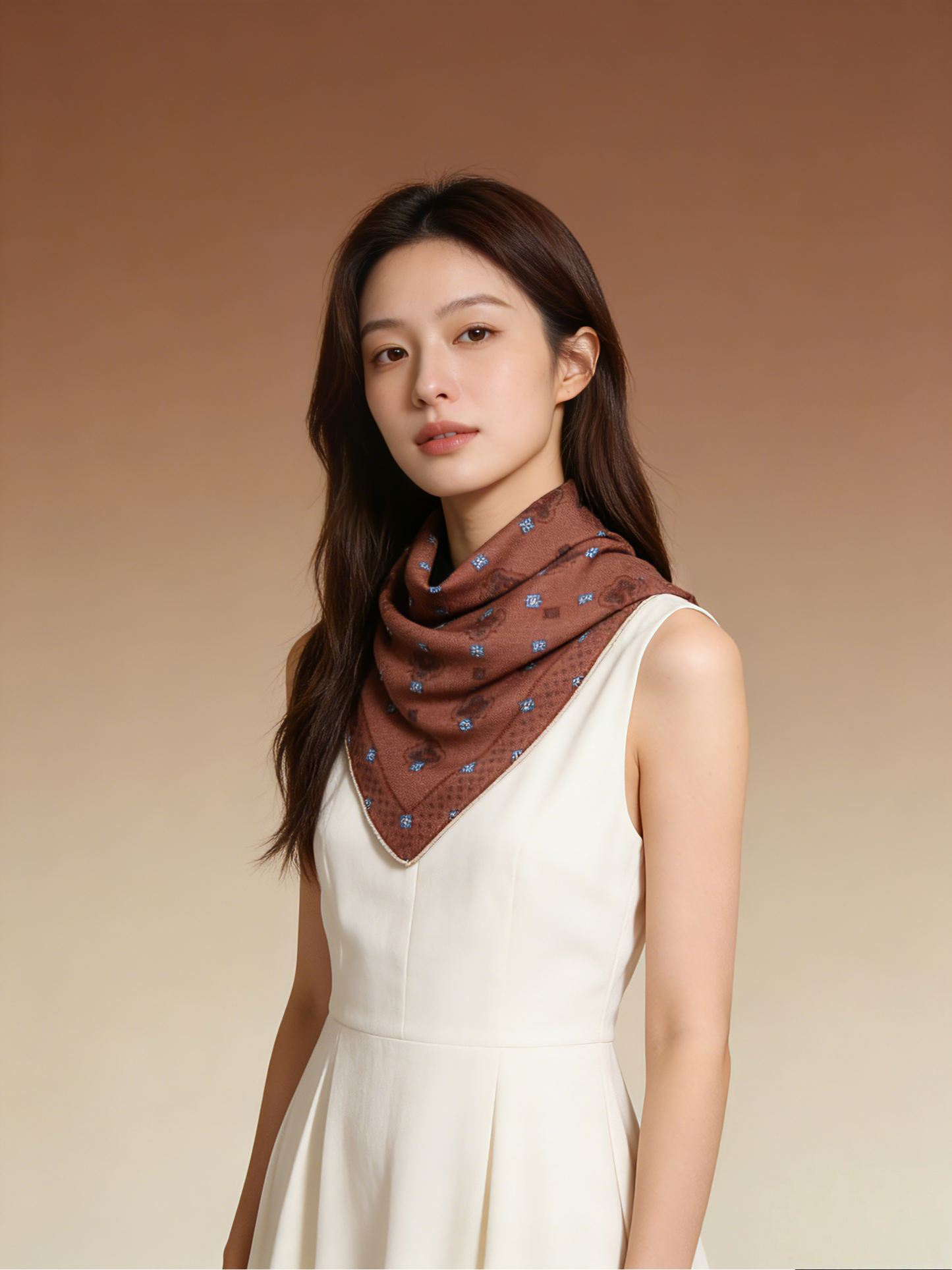 庭光雅韻｜薄手ウールスクエアスカーフ｜Garden Elegance | Lightweight Wool Square Scarf