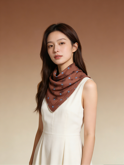 庭光雅韻｜薄手ウールスクエアスカーフ｜Garden Elegance | Lightweight Wool Square Scarf