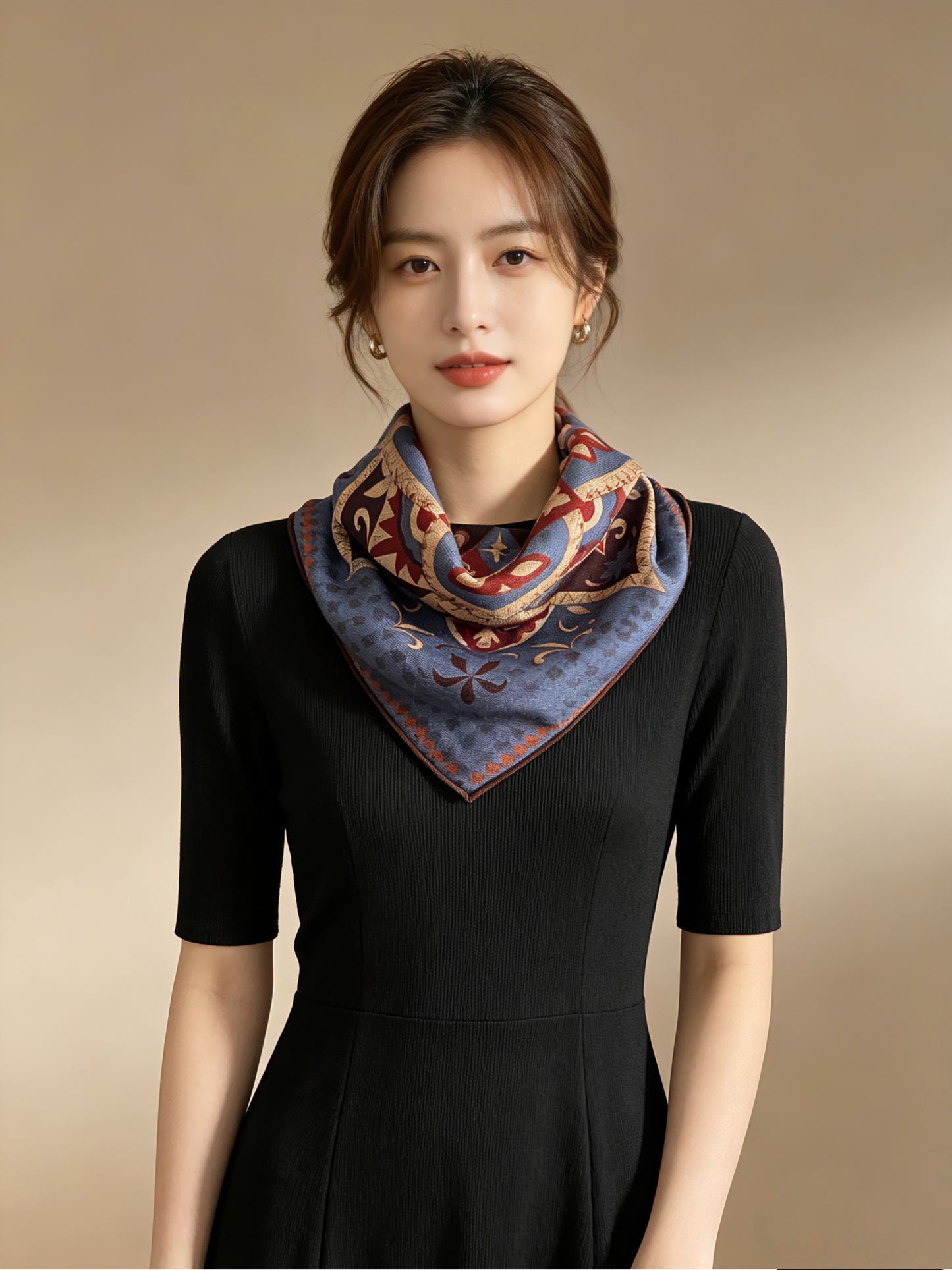 庭光雅韻｜薄手ウールスクエアスカーフ｜Garden Elegance | Lightweight Wool Square Scarf
