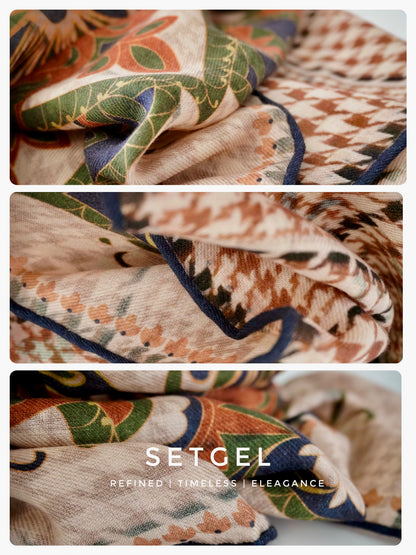 庭光雅韻｜薄手ウールスクエアスカーフ｜Garden Elegance | Lightweight Wool Square Scarf