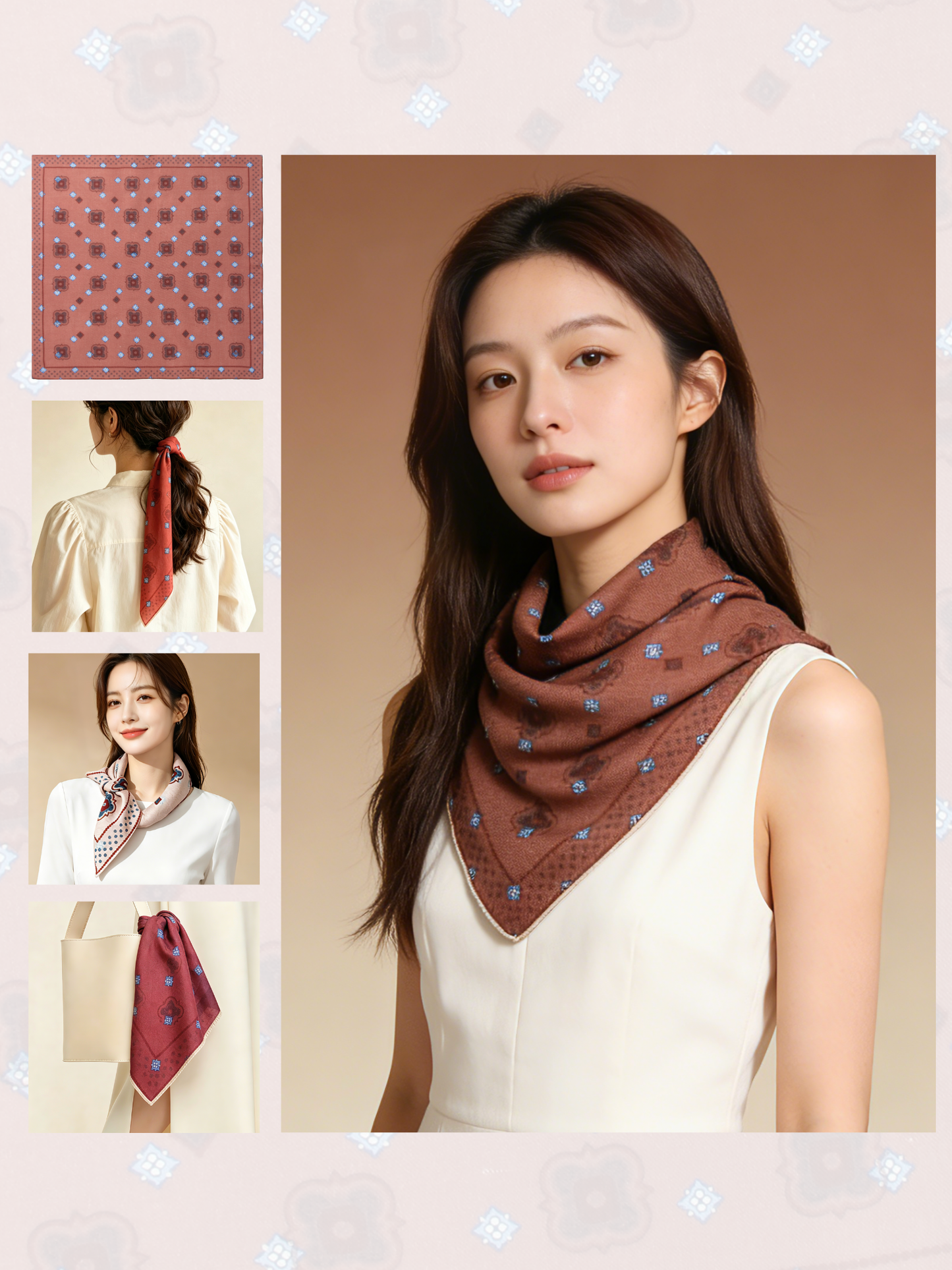 庭光雅韻｜薄手ウールスクエアスカーフ｜Garden Elegance | Lightweight Wool Square Scarf