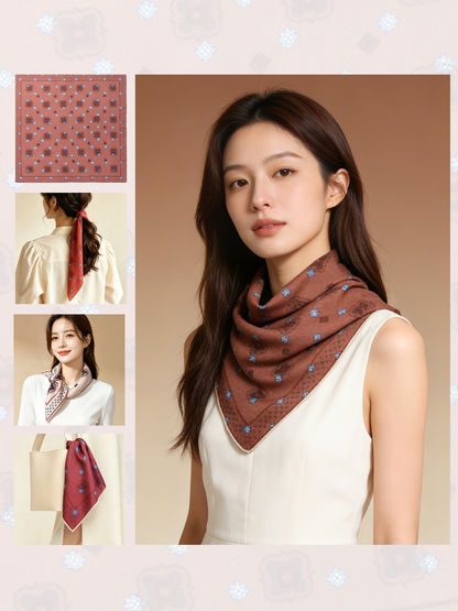 庭光雅韻｜薄手ウールスクエアスカーフ｜Garden Elegance | Lightweight Wool Square Scarf