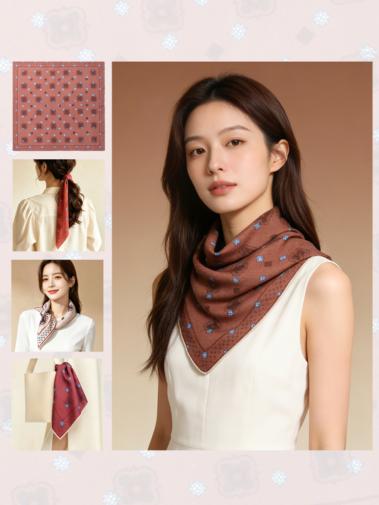 庭光雅韻｜薄手ウールスクエアスカーフ｜Garden Elegance | Lightweight Wool Square Scarf
